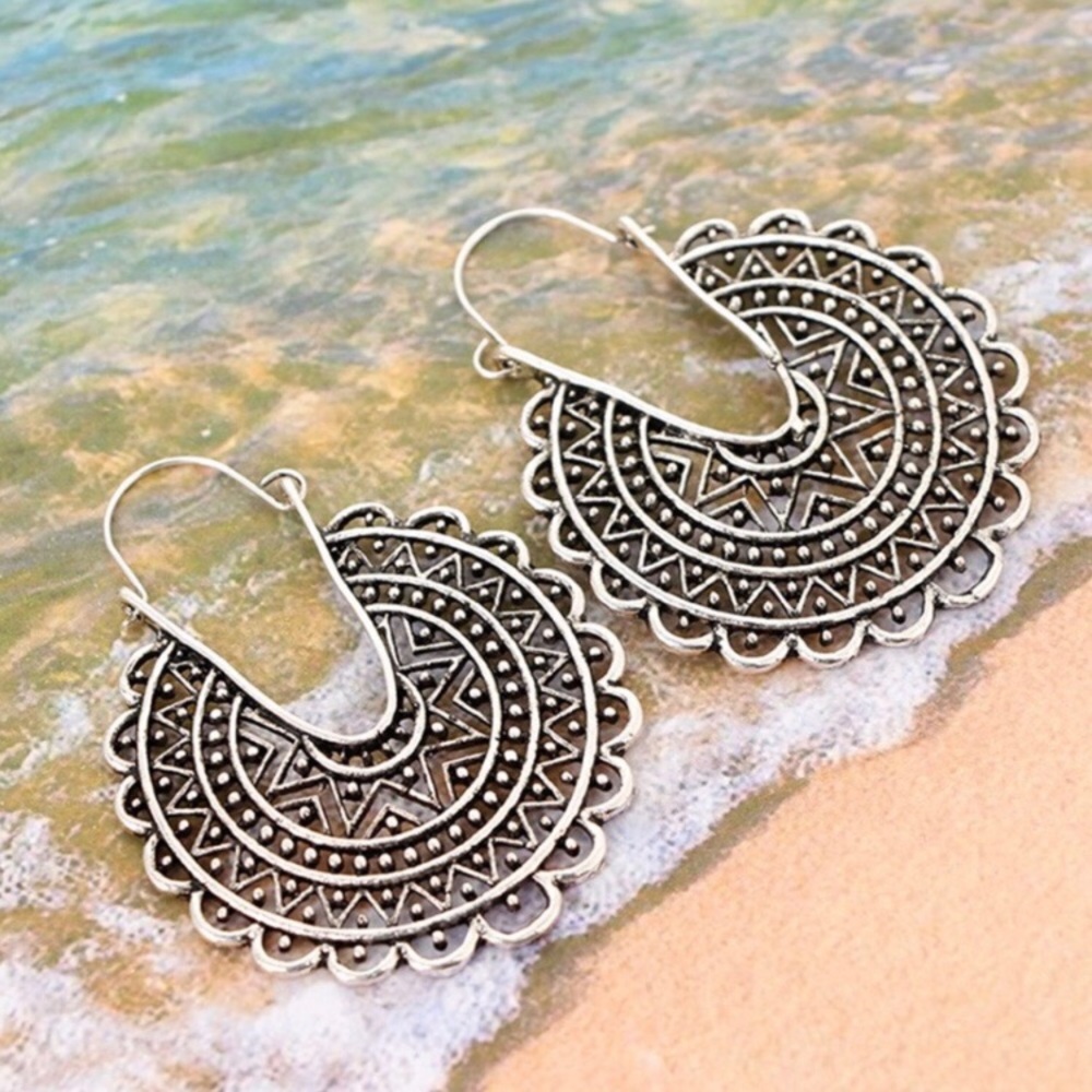 3/$30 Antique Silver Boho Hoop Earrings - Picture 4 of 8